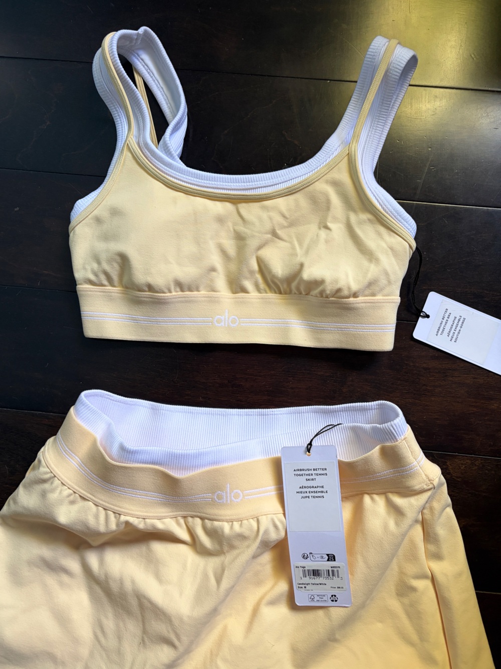 ALO Yoga Pale Yellow & White Skirt Set